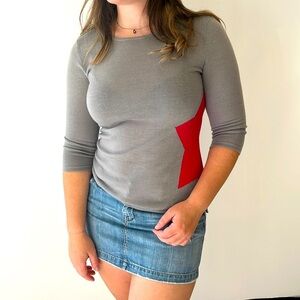 Spring + Mercer Gray and Pink Star Sweater Top Size Medium